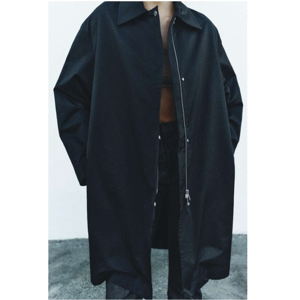 NWT Zara Water Repellent Long Sleeve Trench Coat ZW Collextion Sz:S Black
